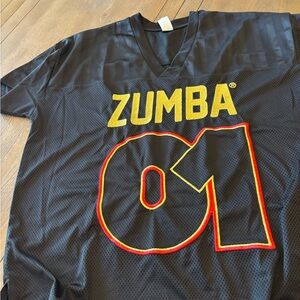 Zumba Fitness Black Mesh Jersey with Yellow Logo and Red Accents